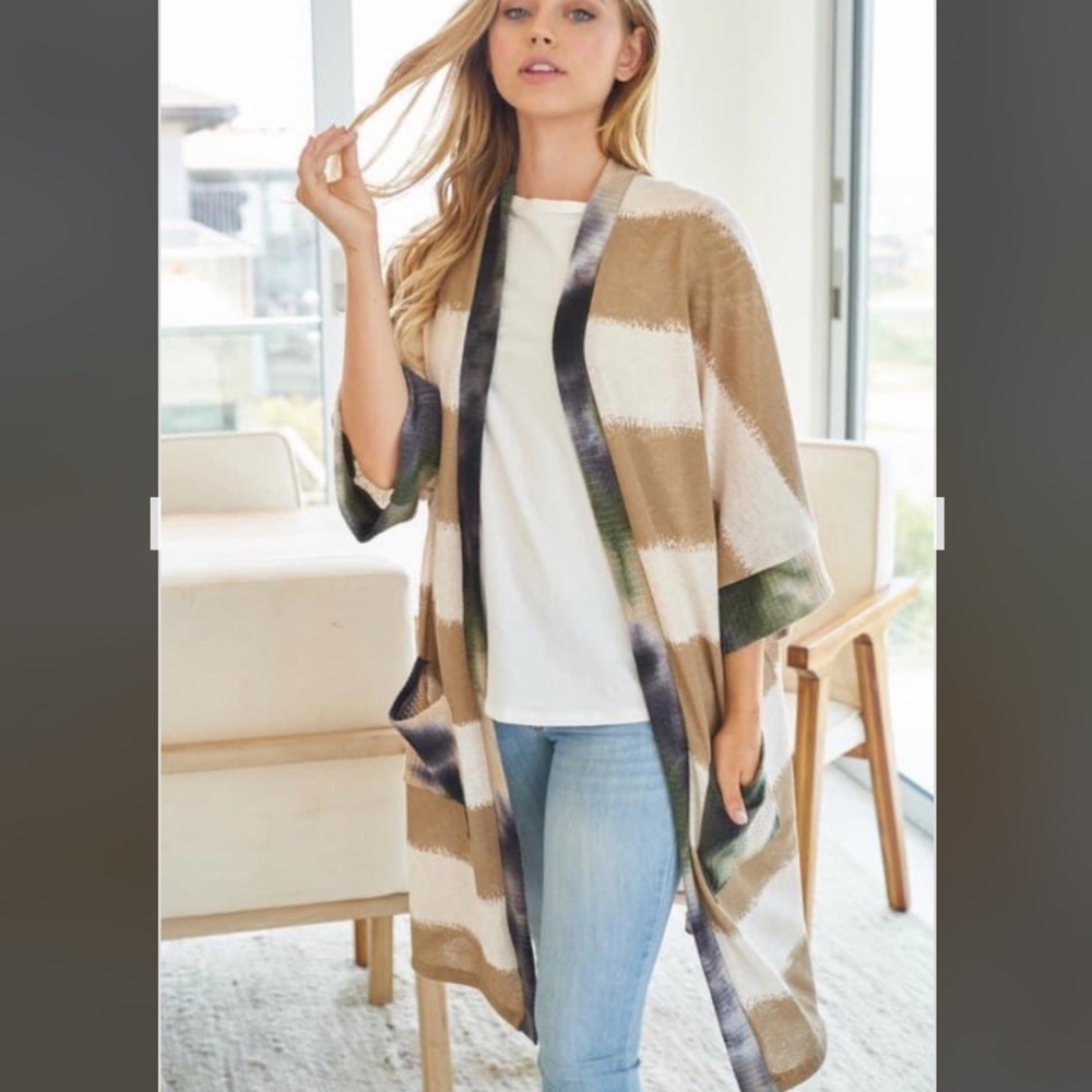 Tie dye, striped sweater kimono
